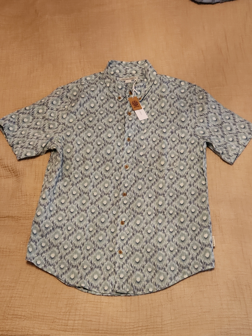 Outerknown BBQ Short-Sleeve Button-Down Shirt - Blue Green Pattern